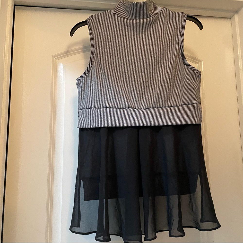 French Connection pin stripe knit sweater vest w/ chiffon drape vest size S